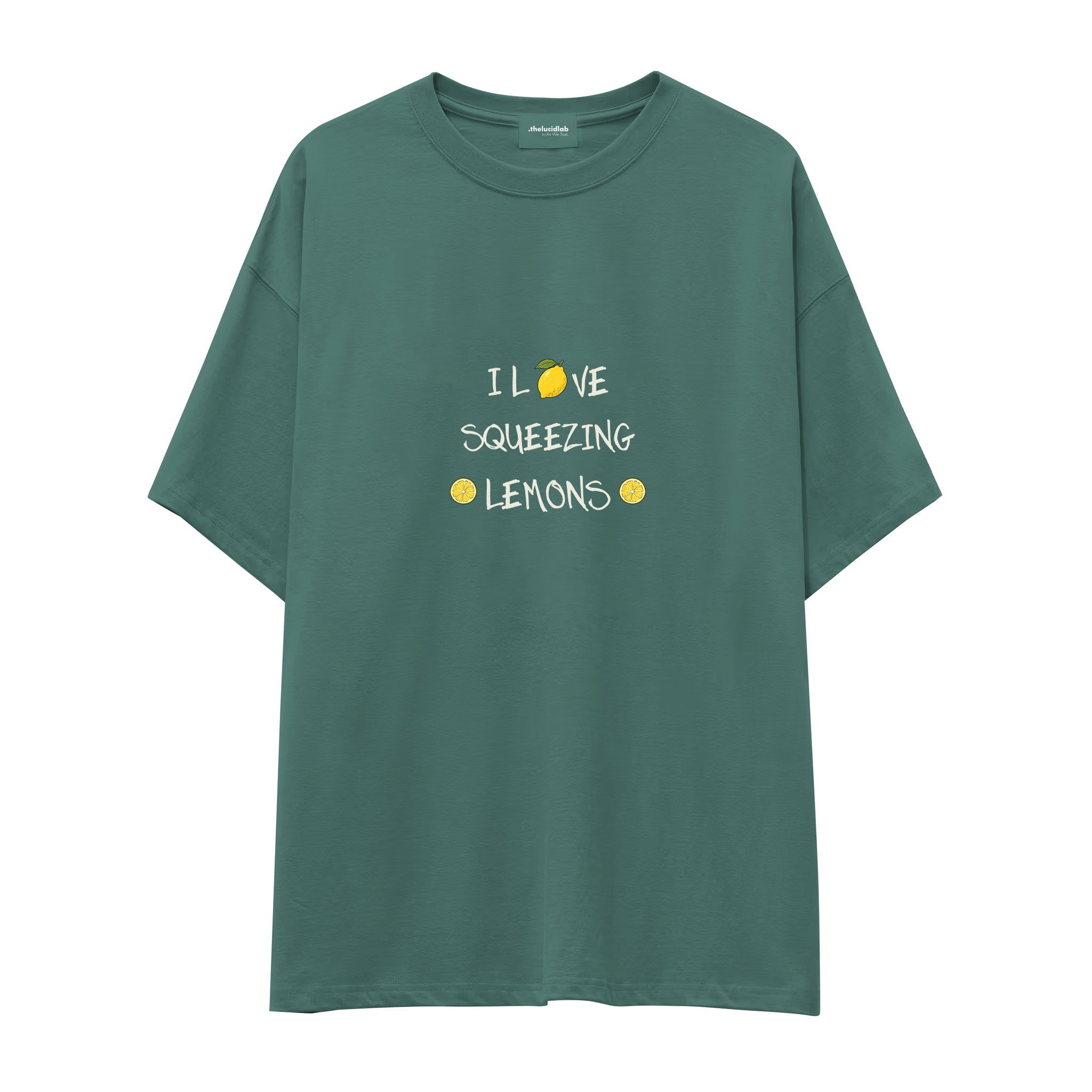 I Love Squeezing Lemons Oversize Tişört — Yeşil — Ön baskı