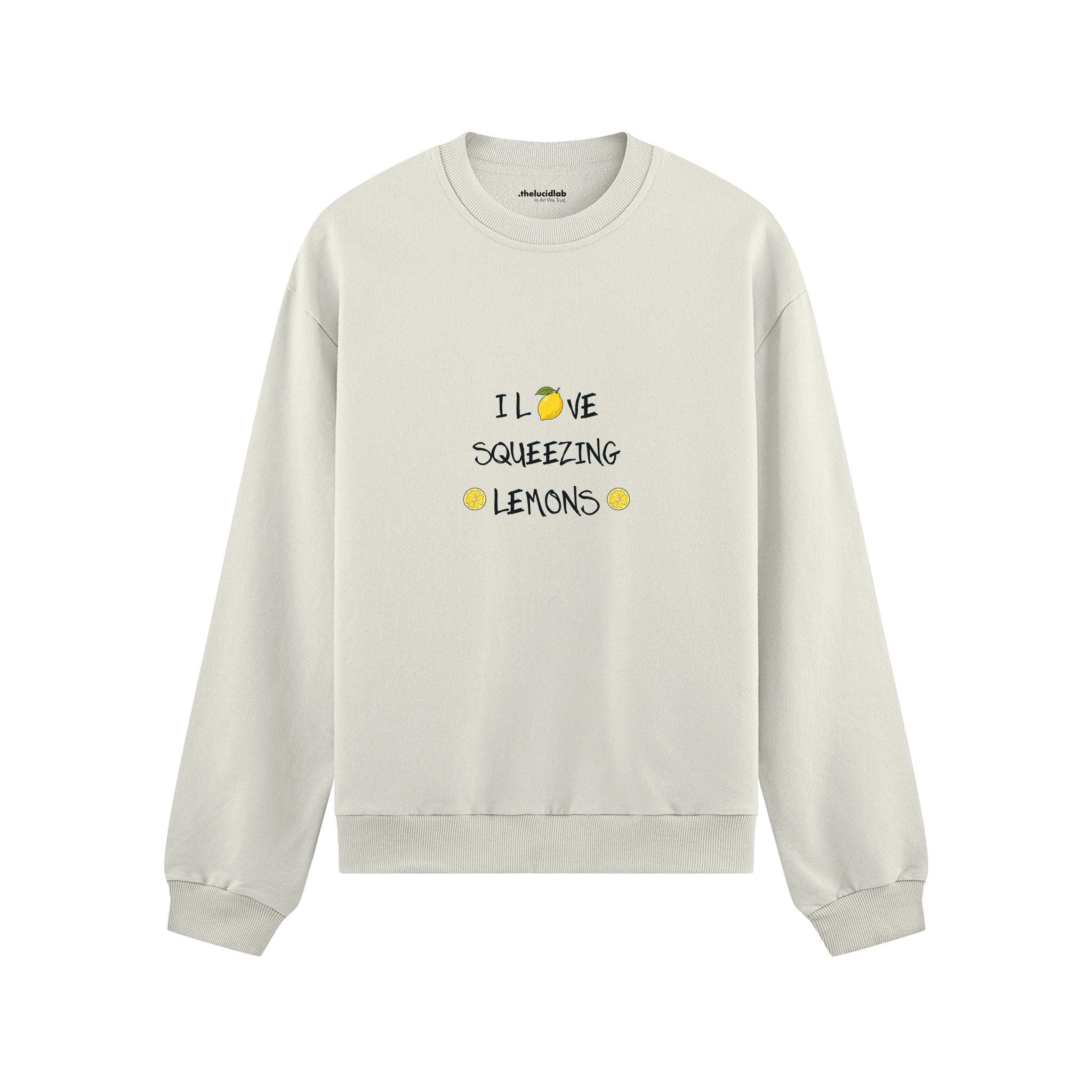 I Love Squeezing Lemons Oversize Sweatshirt — Beyaz — Ön baskı