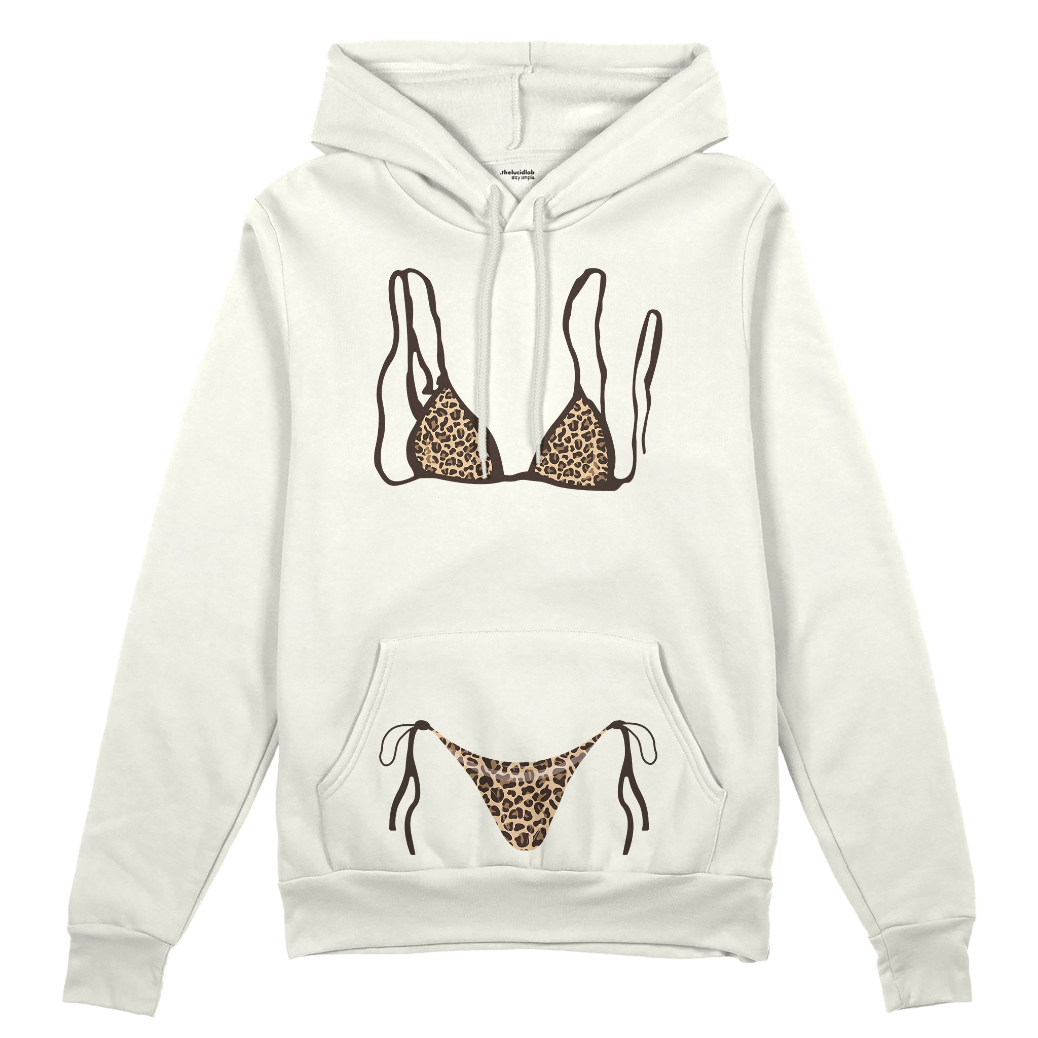Leopard Bikini Oversize Hoodie - Beyaz - ön görünüm
