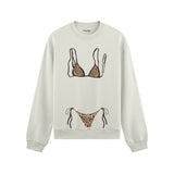 Leopard Bikini Oversize Sweatshirt - Beyaz - ön görünüm