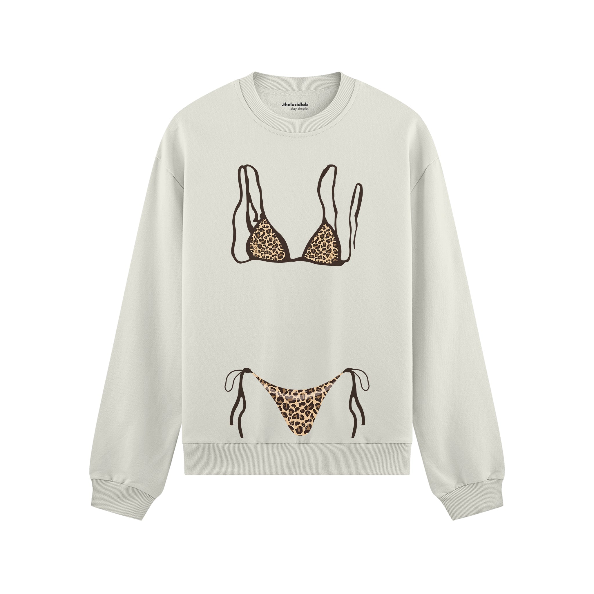 Leopard Bikini Oversize Sweatshirt - Beyaz - ön görünüm