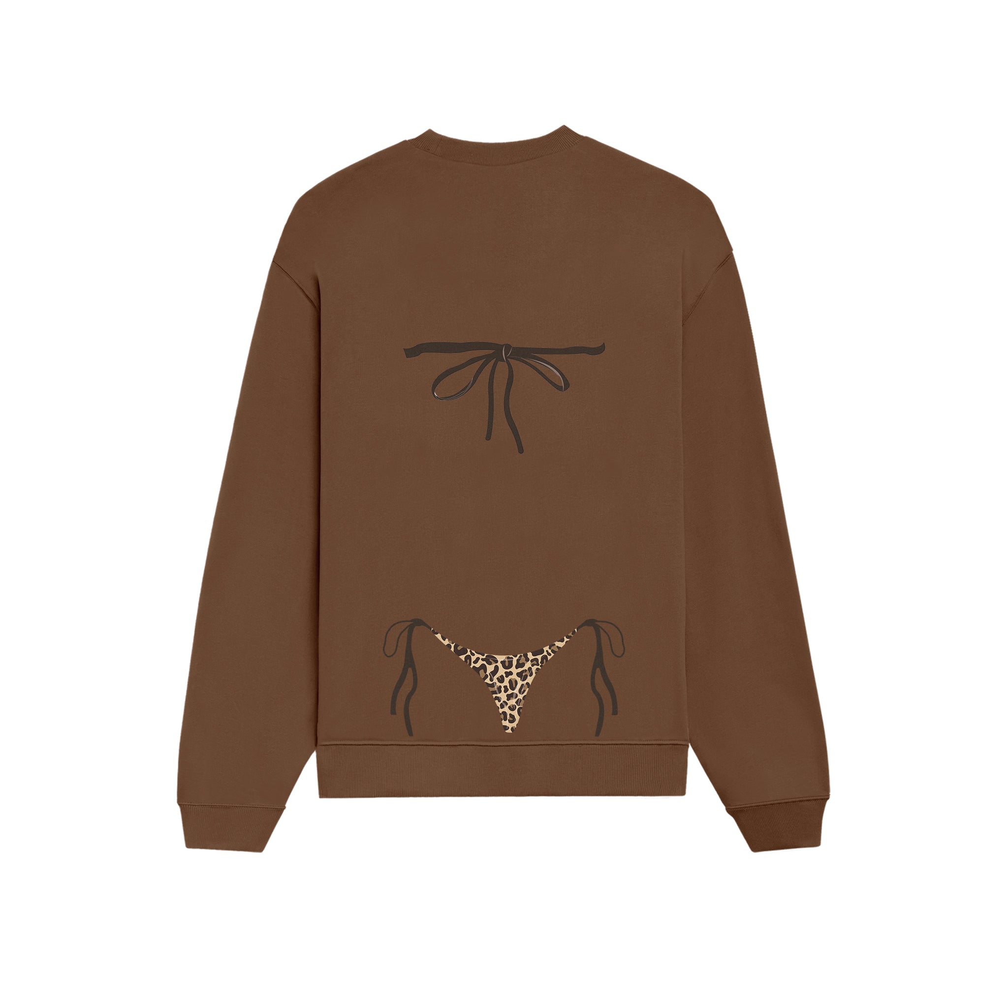 Leopard Bikini Oversize Sweatshirt - Kahverengi - arka görünüm