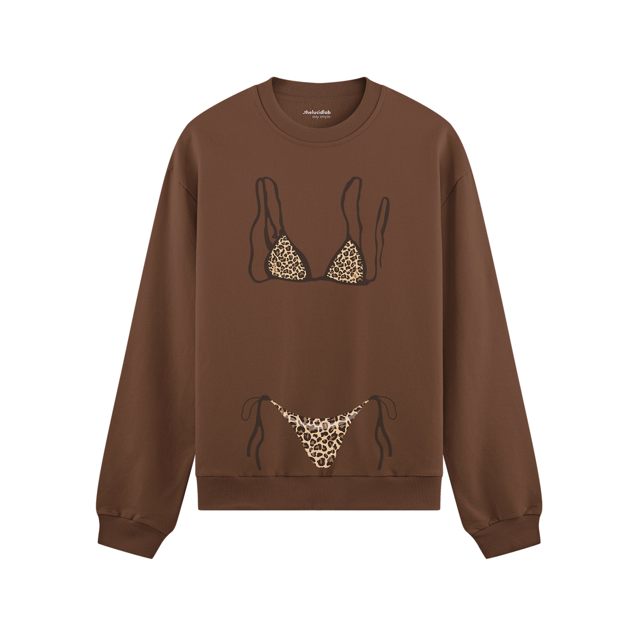 Leopard Bikini Oversize Sweatshirt - Kahverengi - ön görünüm