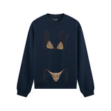 Leopard Bikini Oversize Sweatshirt - Lacivert - ön görünüm