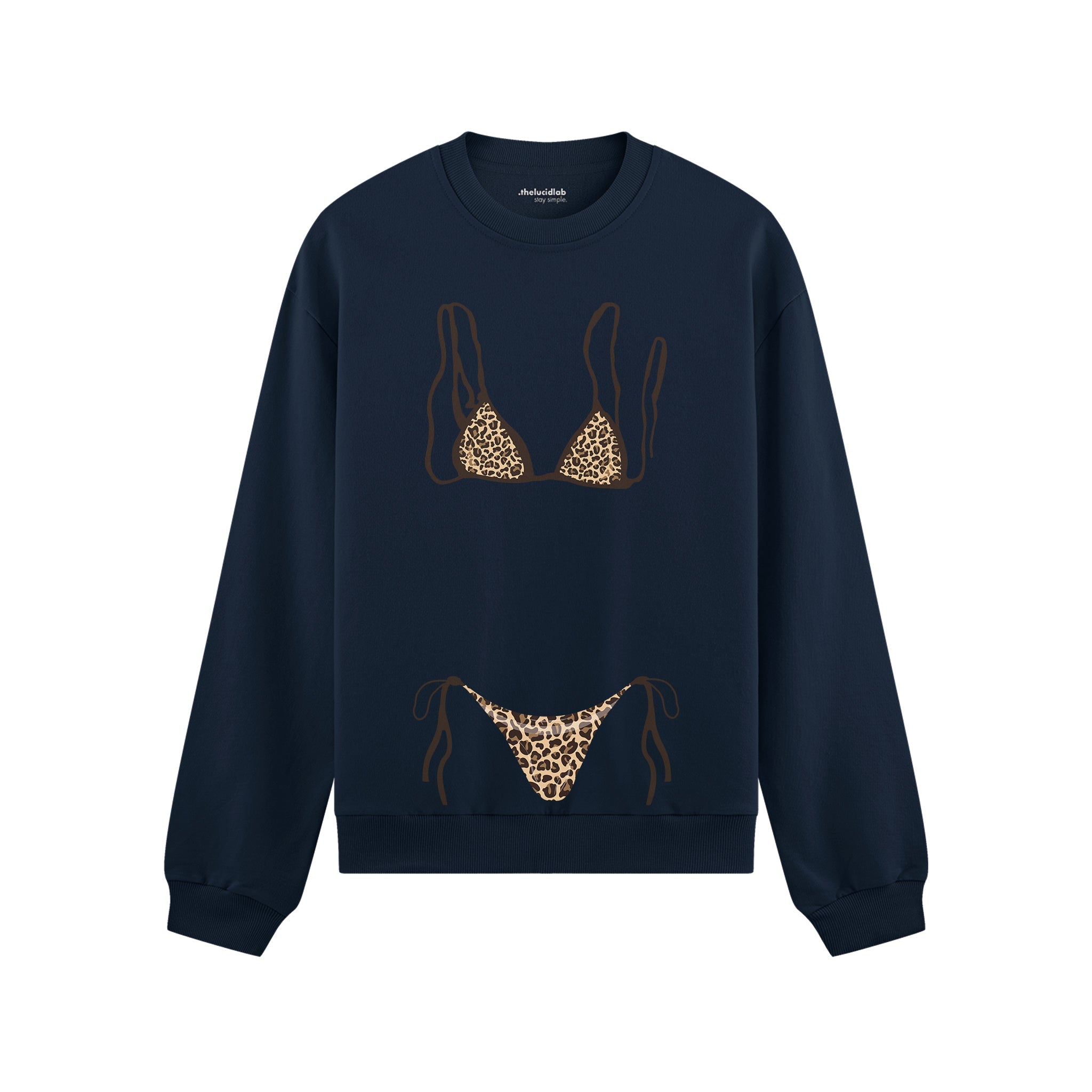Leopard Bikini Oversize Sweatshirt - Lacivert - ön görünüm