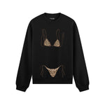 Leopard Bikini Oversize Sweatshirt - Siyah - ön görünüm