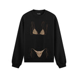 Leopard Bikini Oversize Sweatshirt - Siyah - ön görünüm