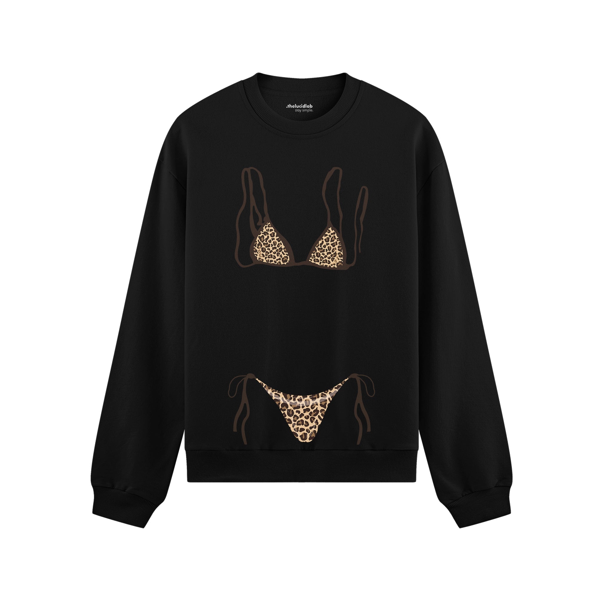 Leopard Bikini Oversize Sweatshirt - Siyah - ön görünüm