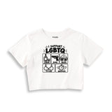 I Support LGBTQ Crop Tişört – Beyaz – ön ana baskı