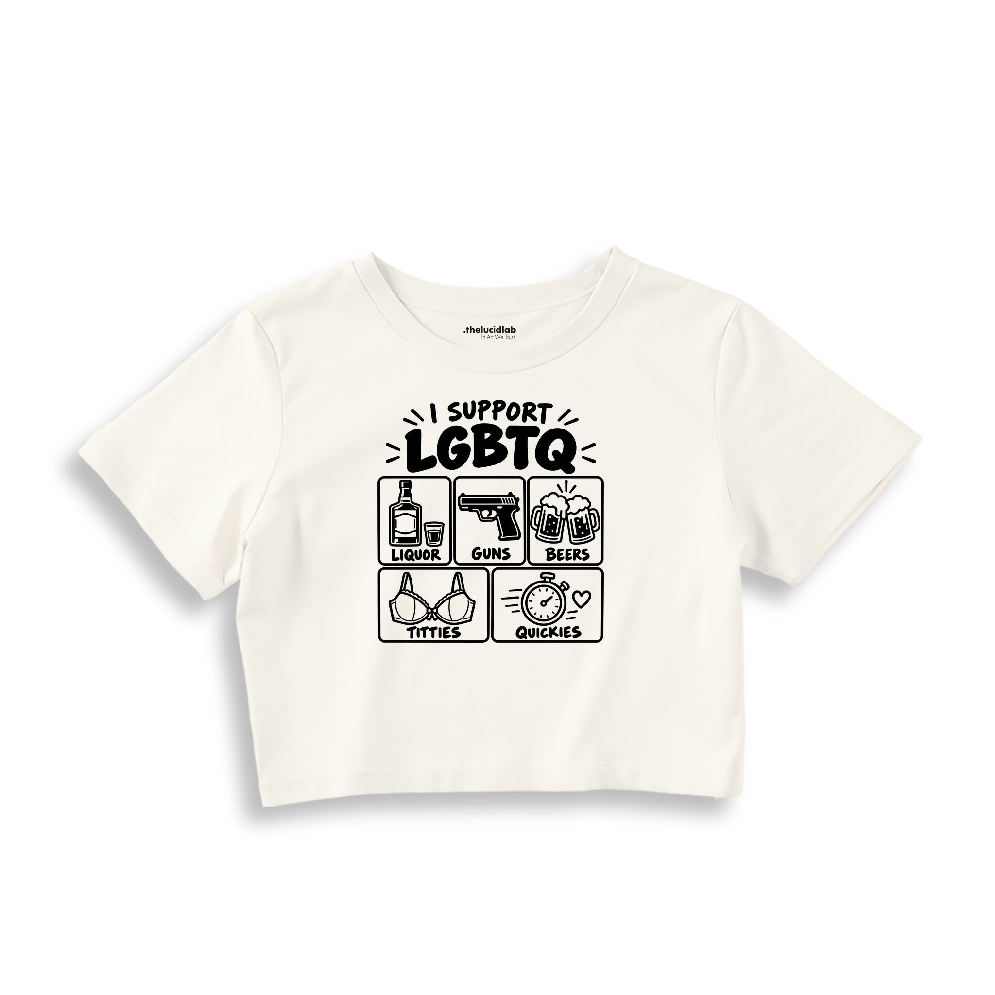 I Support LGBTQ Crop Tişört – Ekru – ön ana baskı