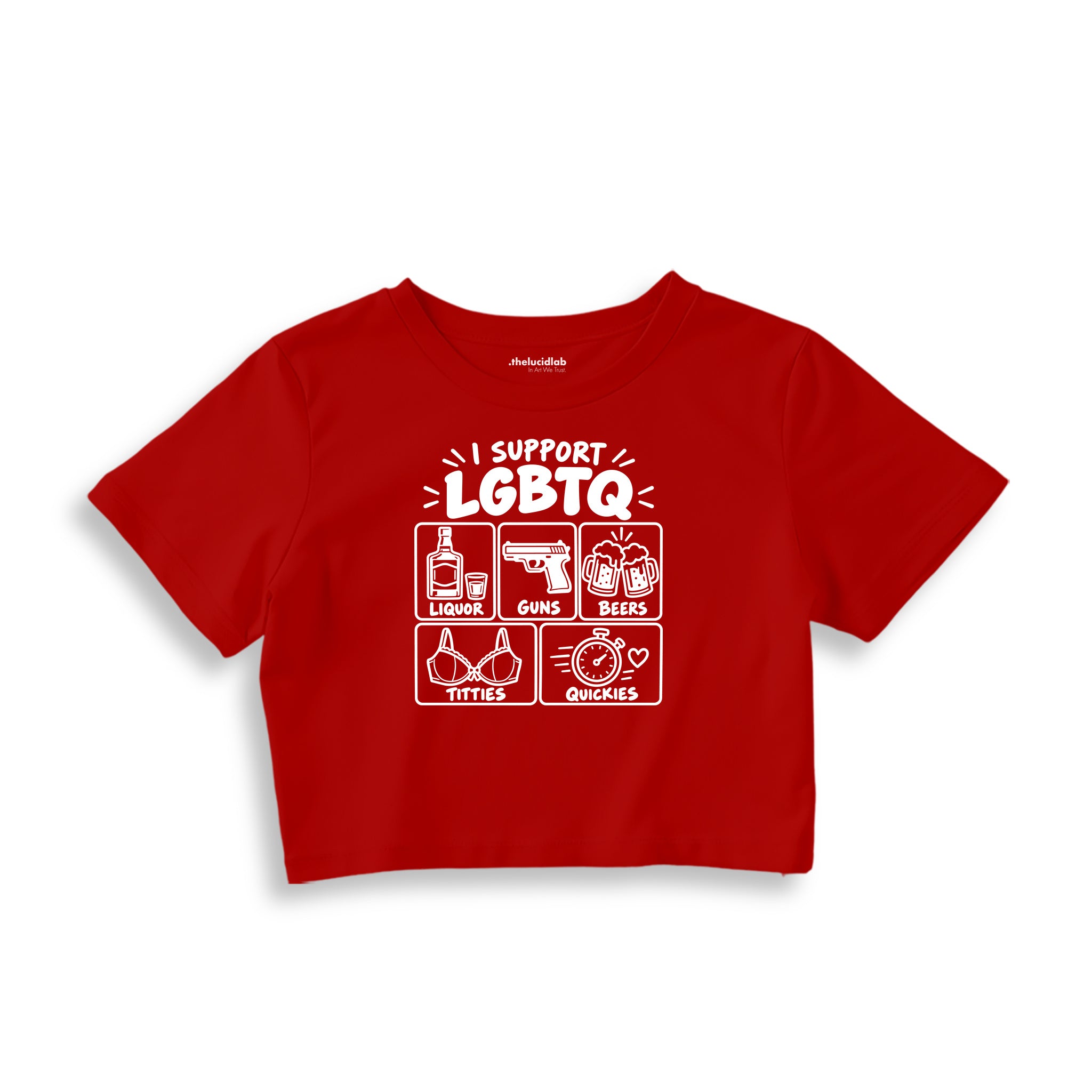 I Support LGBTQ Crop Tişört – Kırmızı – ön ana baskı