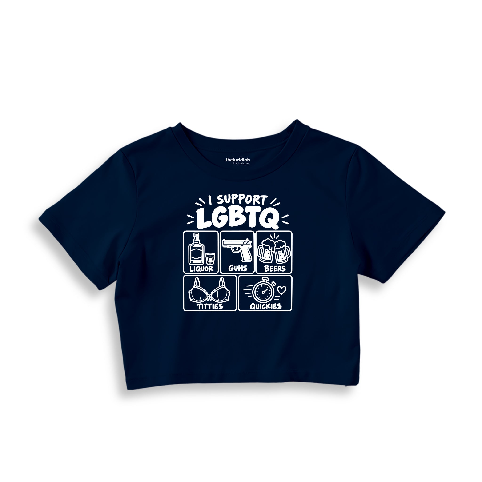 I Support LGBTQ Crop Tişört – Lacivert – ön ana baskı