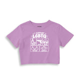 I Support LGBTQ Crop Tişört – Lila – ön ana baskı