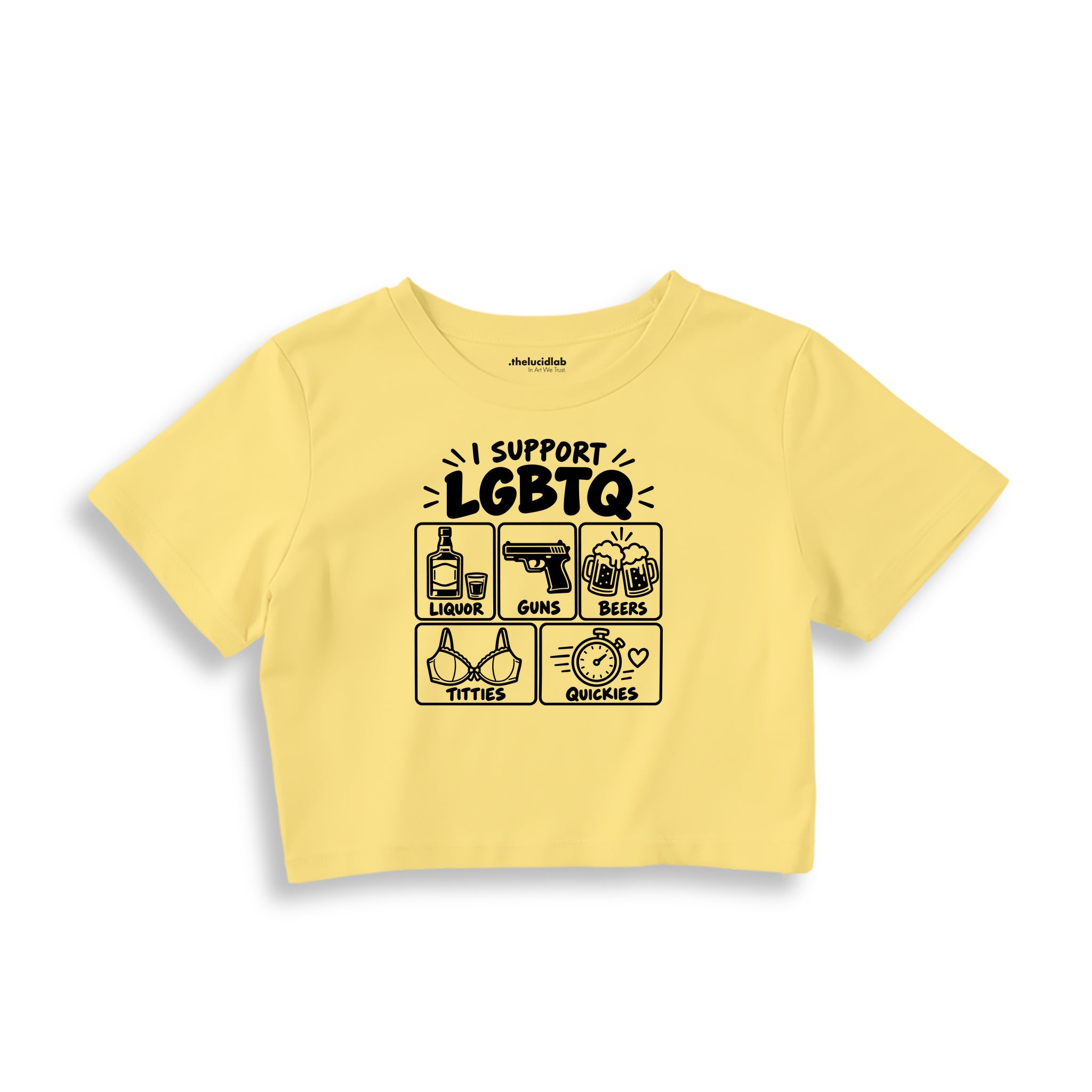 I Support LGBTQ Crop Tişört – Sarı – ön ana baskı