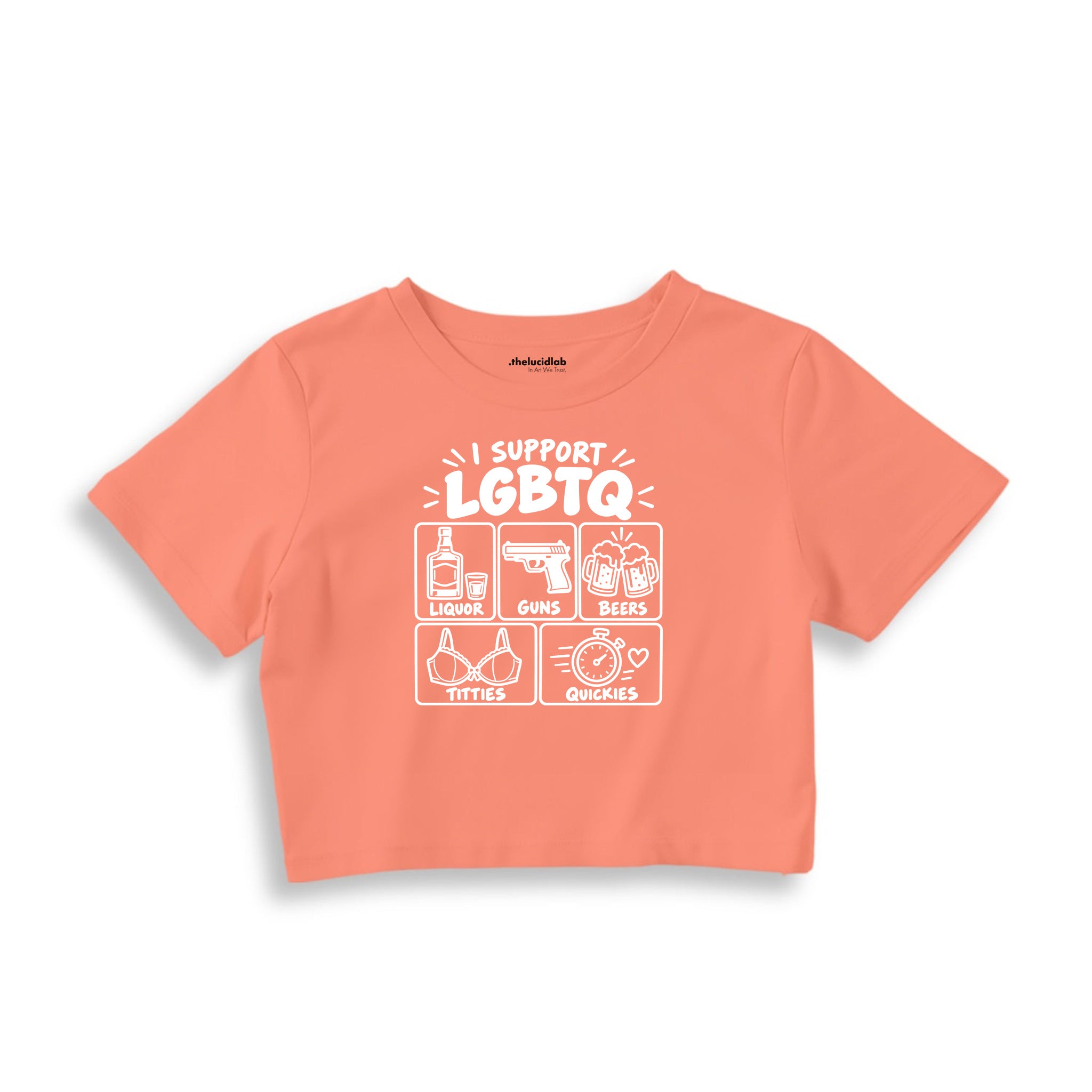 I Support LGBTQ Crop Tişört – Somon – ön ana baskı