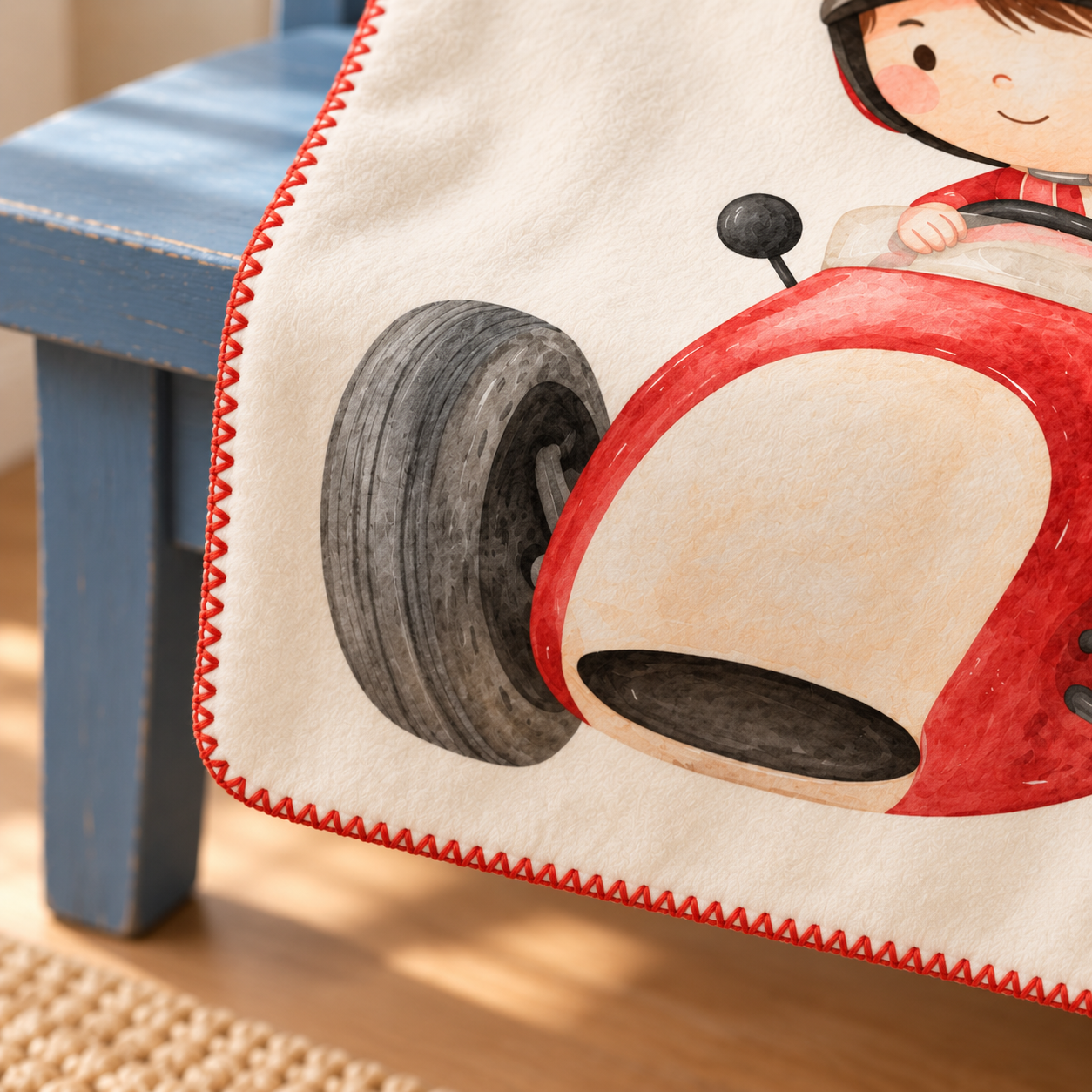 Little Racer Polar Bebek Battaniyesi — Kenar ve dikiş detayı