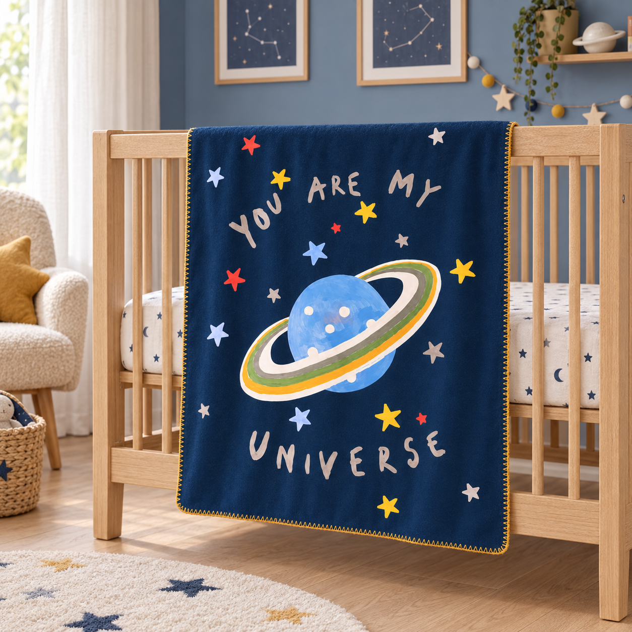 Little Universe Polar Bebek Battaniyesi – beşikte görünüm