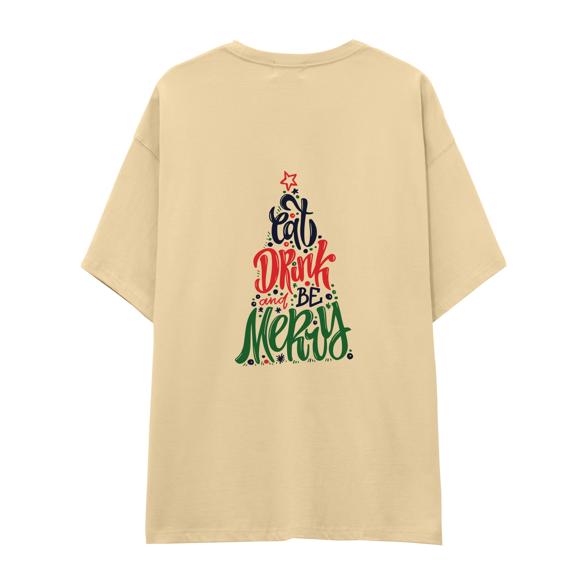 Merry Cat Moments Oversize Tişört Krem Arka
