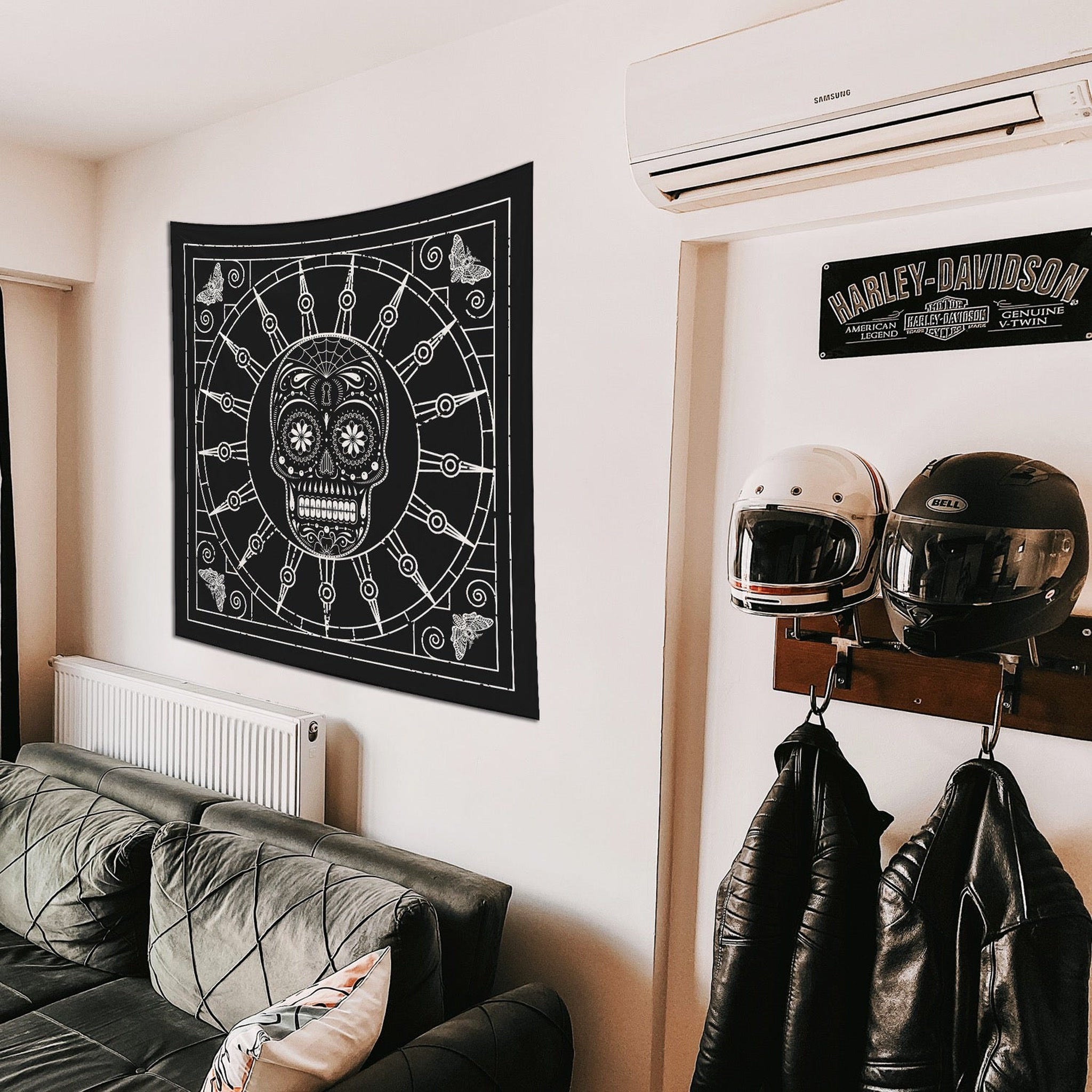 Mexican Skull Black/White Mandala Duvar Örtüsü