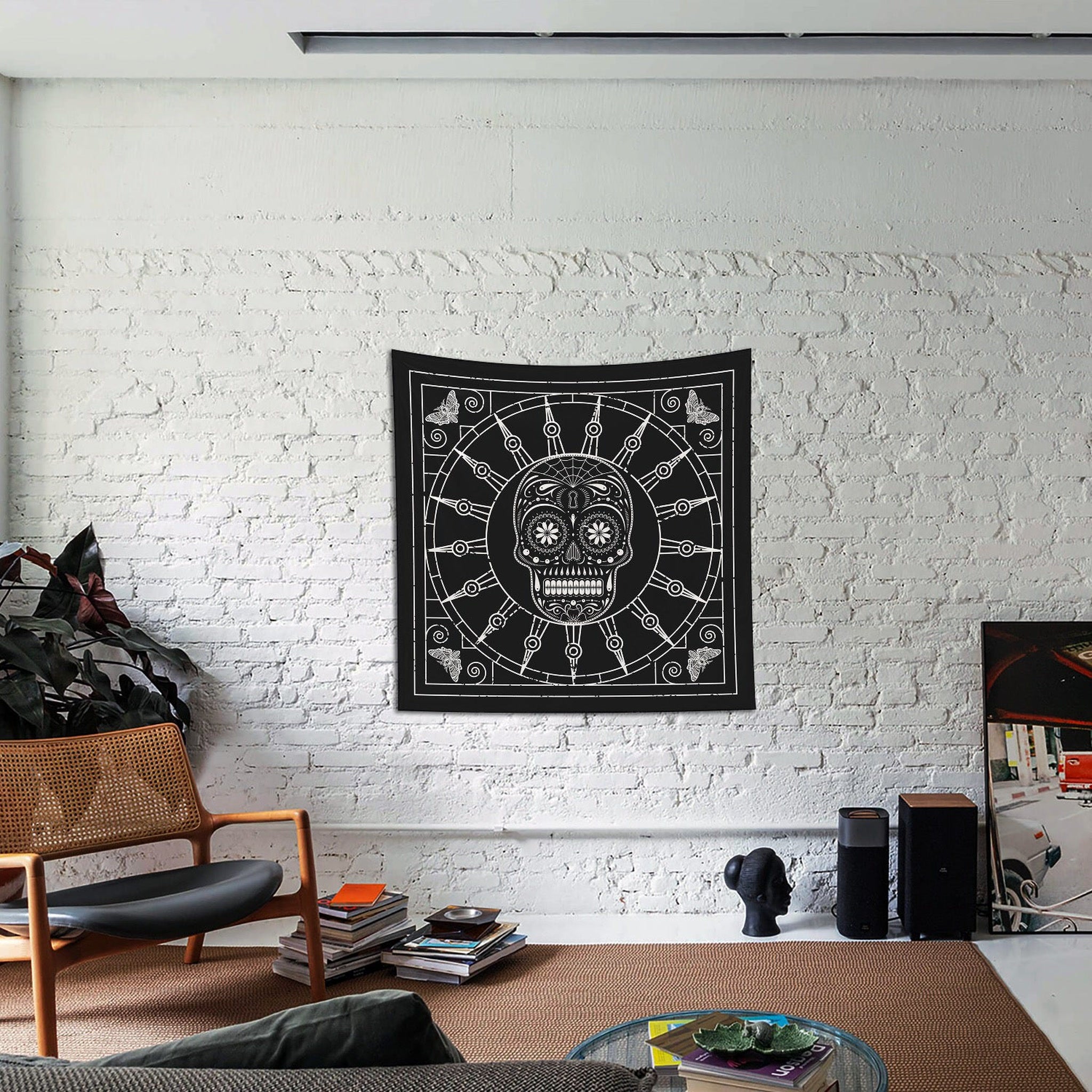 Mexican Skull Black/White Mandala Duvar Örtüsü
