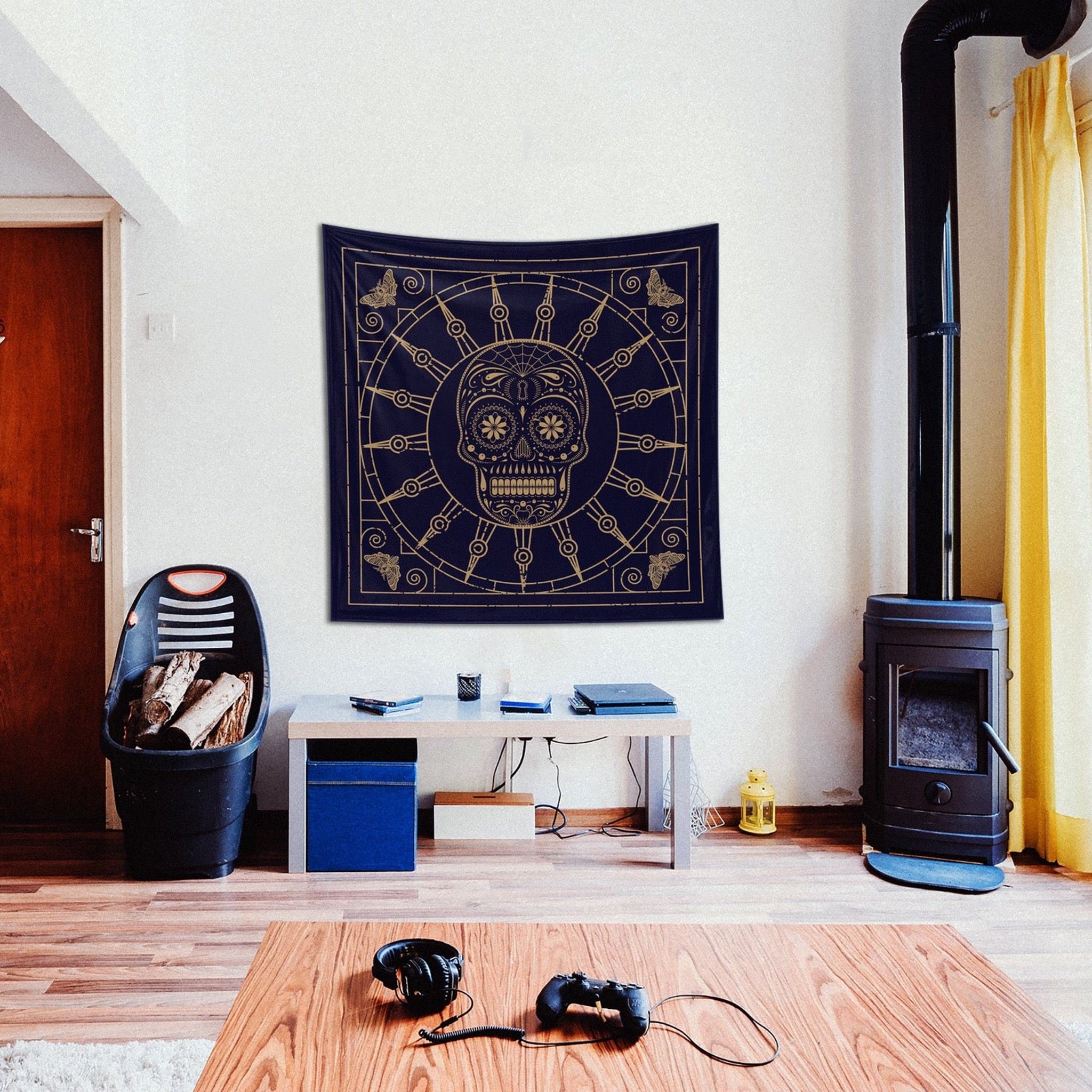Mexican Skull Deep Blue Mandala Duvar Örtüsü