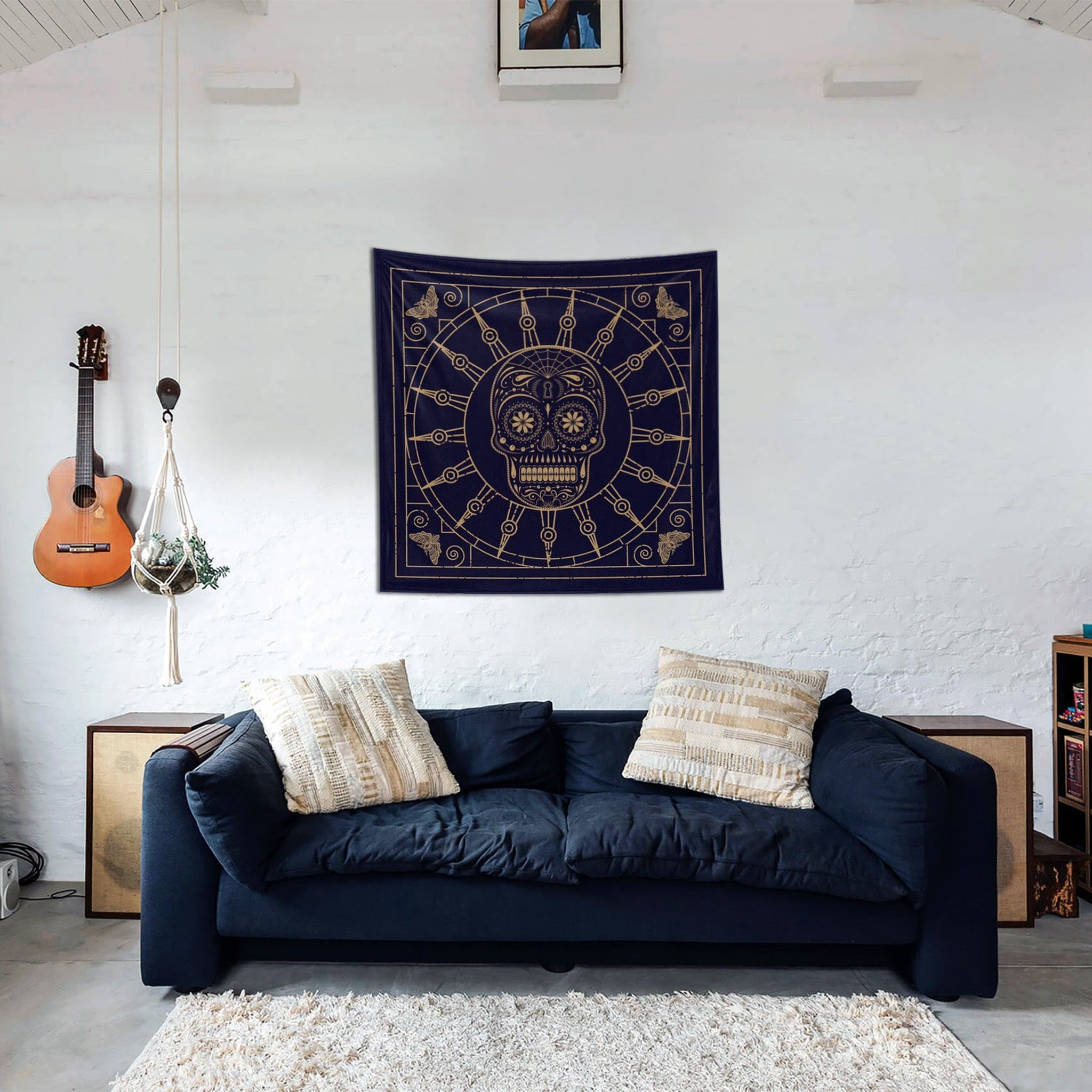 Mexican Skull Deep Blue Mandala Duvar Örtüsü