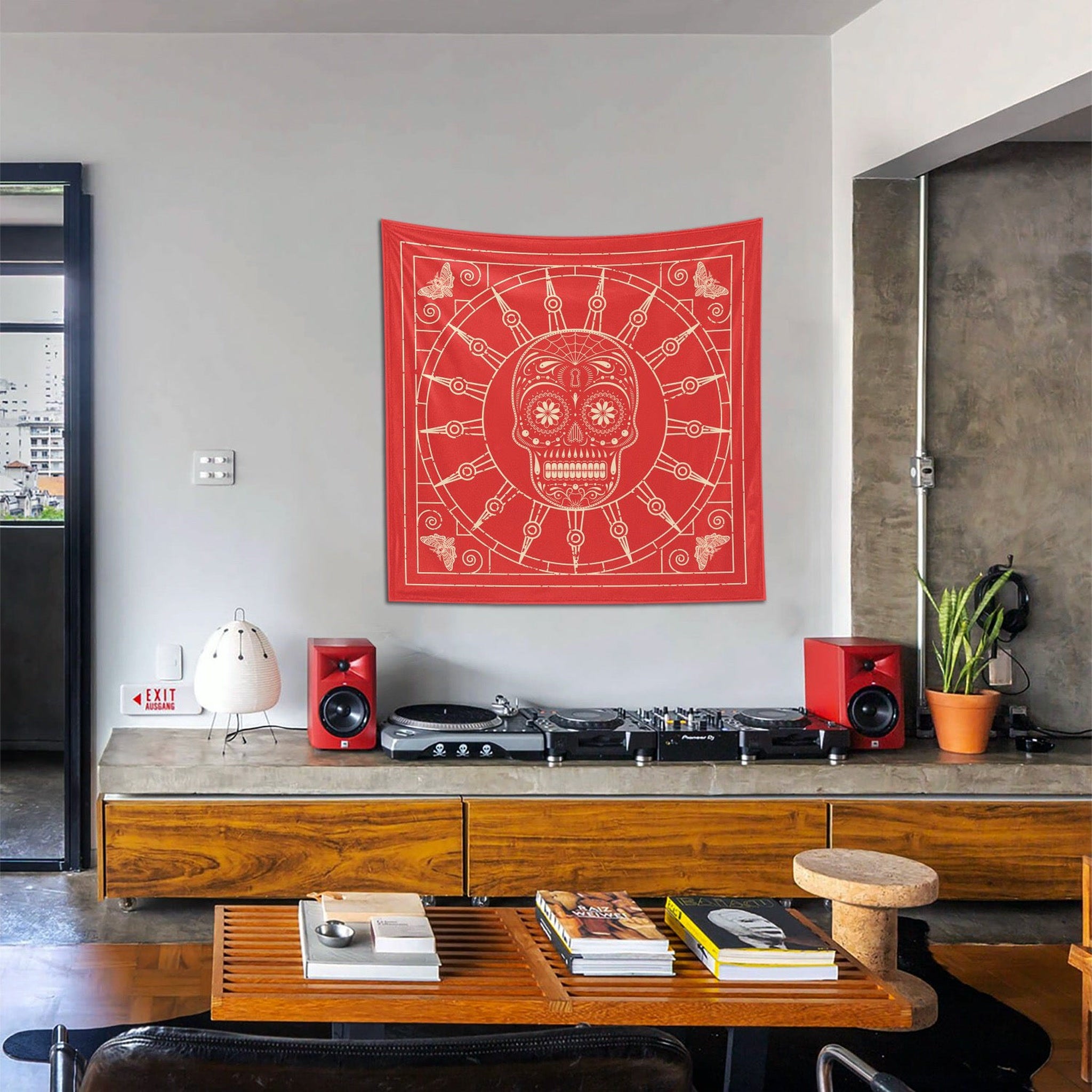 Mexican Skull Soft Red Mandala Duvar Örtüsü