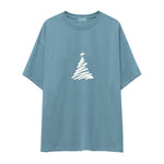 Minimal Christmas Tree Oversize Tişört Çelik Mavi Ön