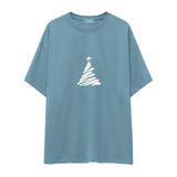 Minimal Christmas Tree Oversize Tişört Çelik Mavi Ön