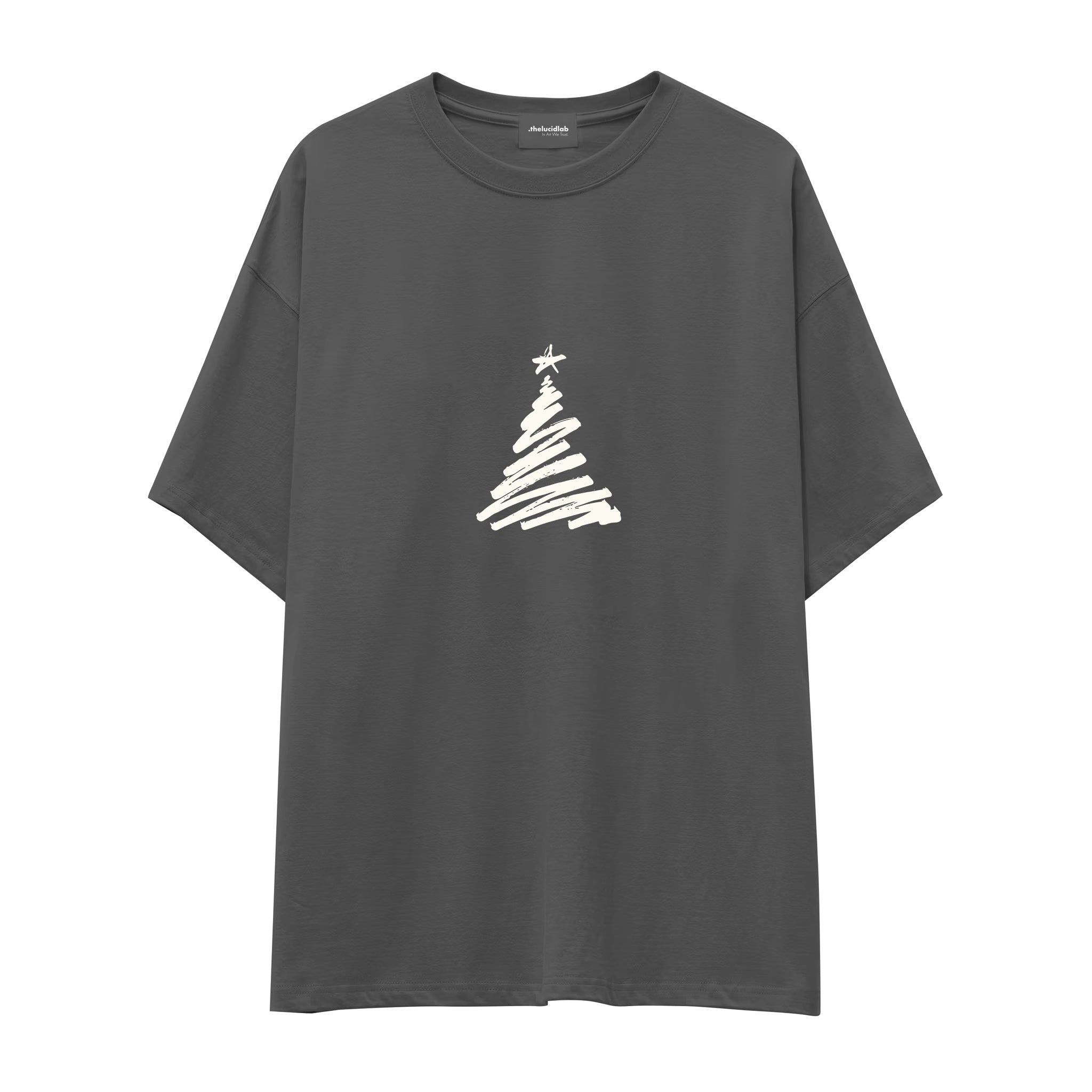 Minimal Christmas Tree Oversize Tişört Antrasit Ön