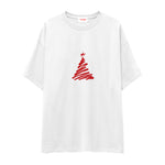 Minimal Christmas Tree Oversize Tişört Beyaz Ön