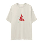 Minimal Christmas Tree Oversize Tişört Ekru Ön