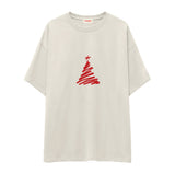 Minimal Christmas Tree Oversize Tişört Ekru Ön