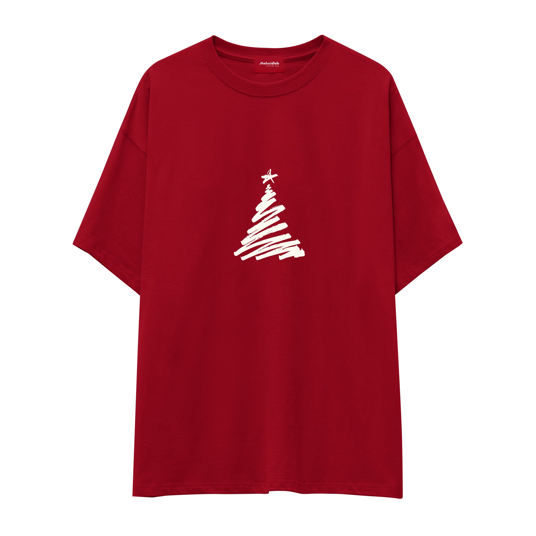 Minimal Christmas Tree Oversize Tişört Kırmızı Ön