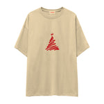 Minimal Christmas Tree Oversize Tişört Krem Ön