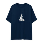 Minimal Christmas Tree Oversize Tişört Lacivert Ön