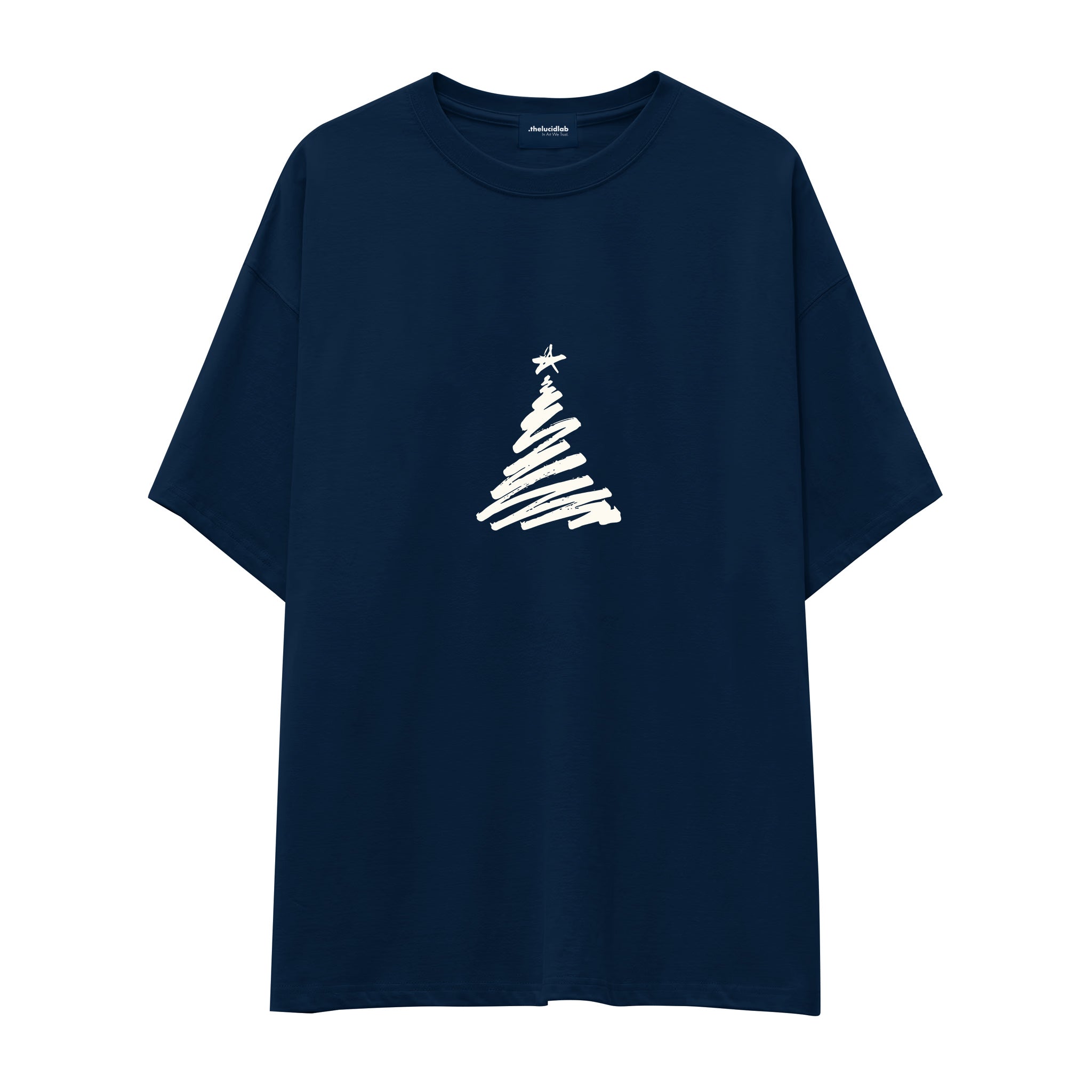 Minimal Christmas Tree Oversize Tişört Lacivert Ön