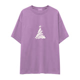 Minimal Christmas Tree Oversize Tişört Lila Ön