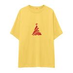 Minimal Christmas Tree Oversize Tişört Sarı Ön