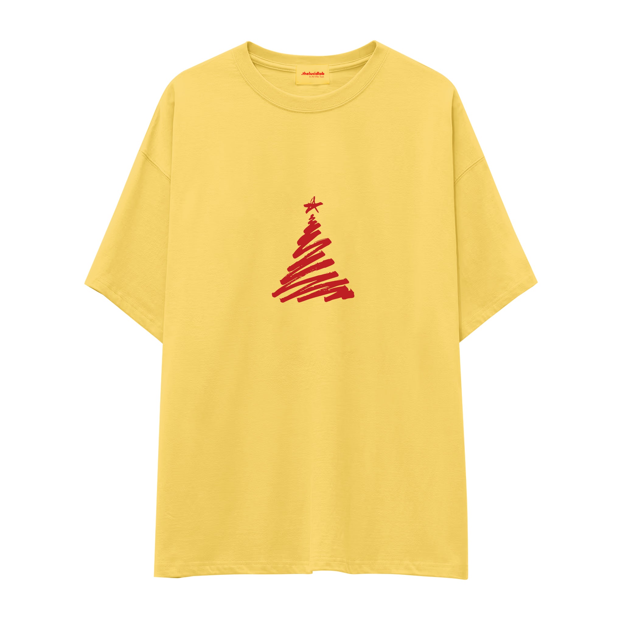 Minimal Christmas Tree Oversize Tişört Sarı Ön