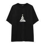 Minimal Christmas Tree Oversize Tişört Siyah Ön