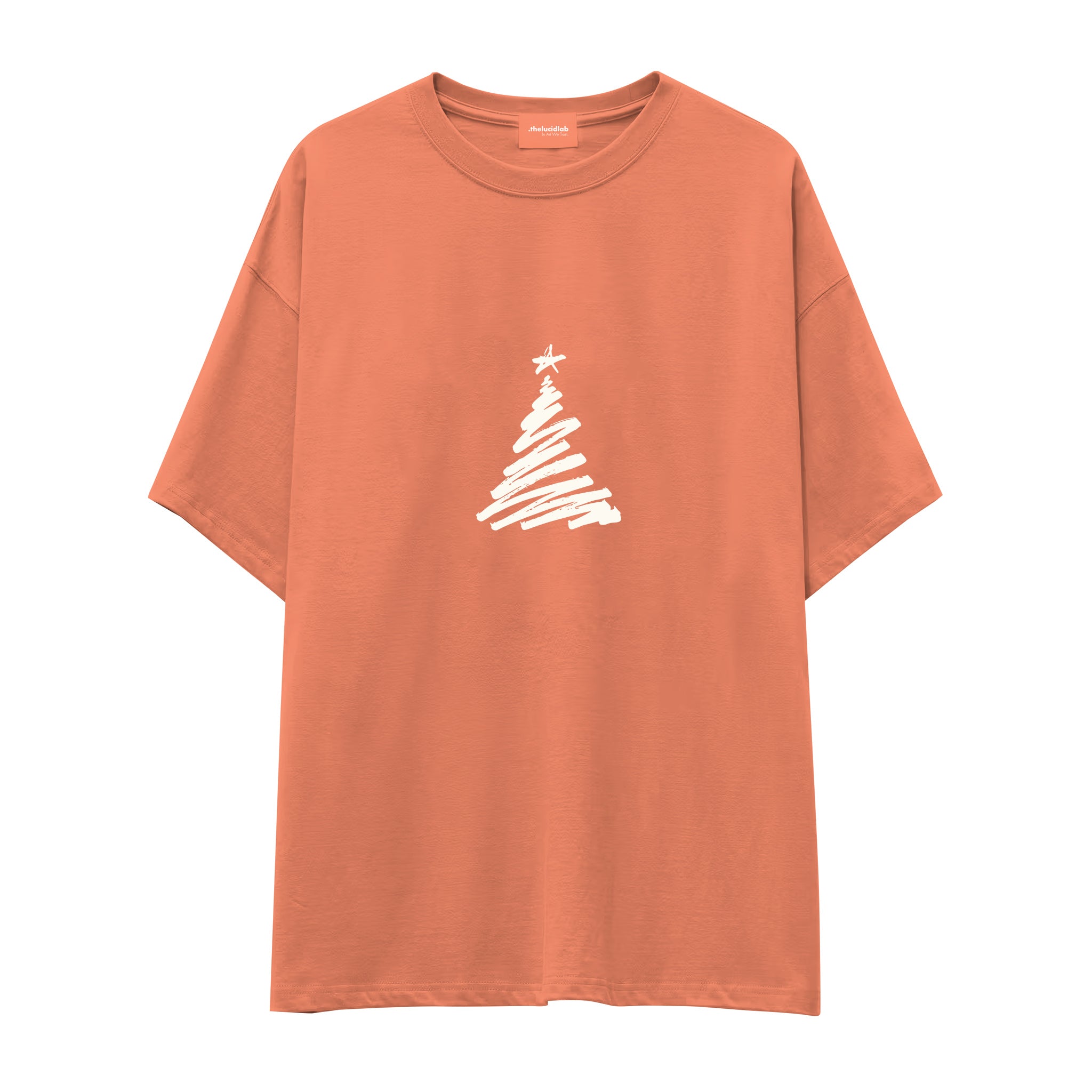 Minimal Christmas Tree Oversize Tişört Somon Ön