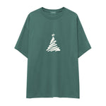 Minimal Christmas Tree Oversize Tişört Yeşil Ön