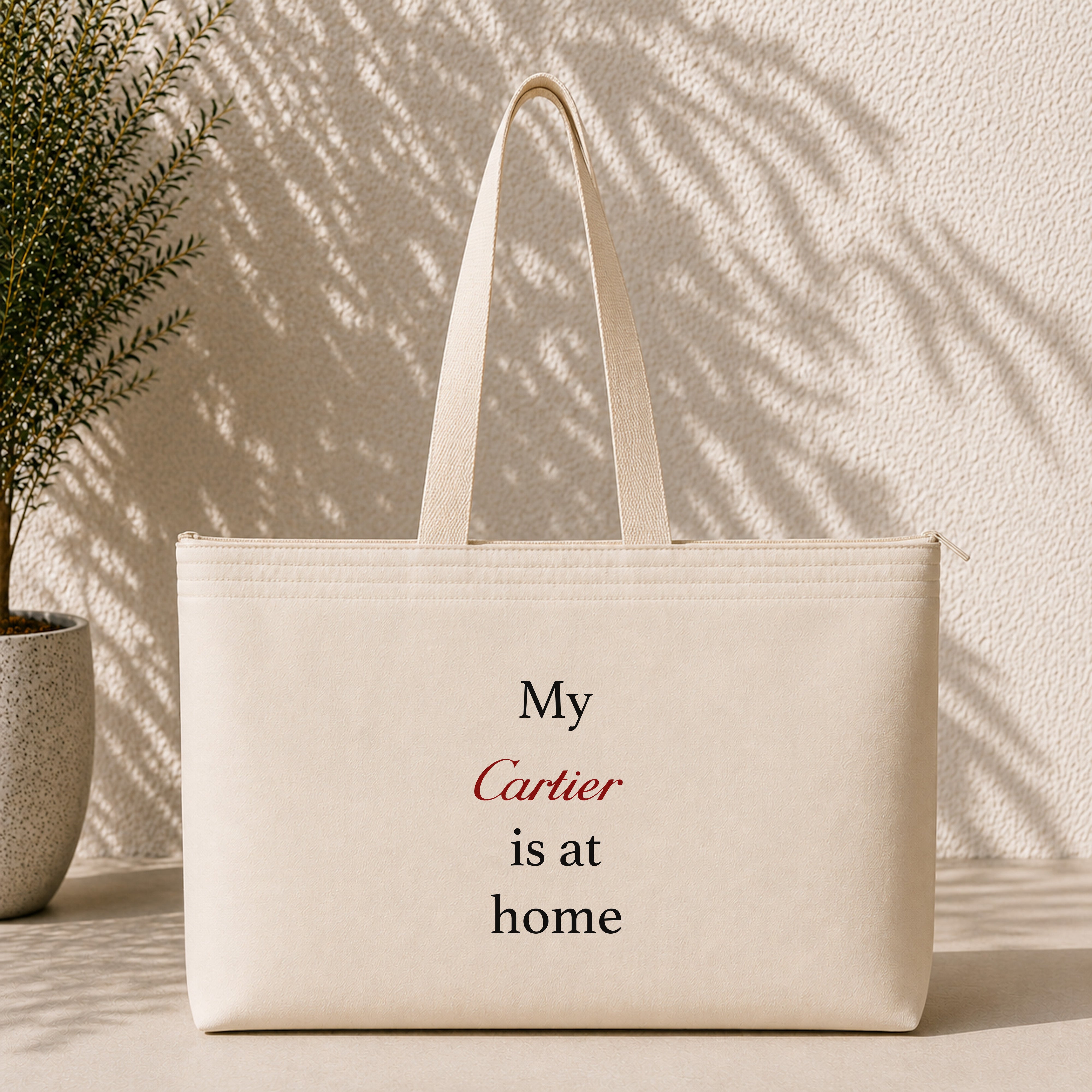 My Cartier Is at Home Weekend Tote Bag – baskılı kanvas bez çanta