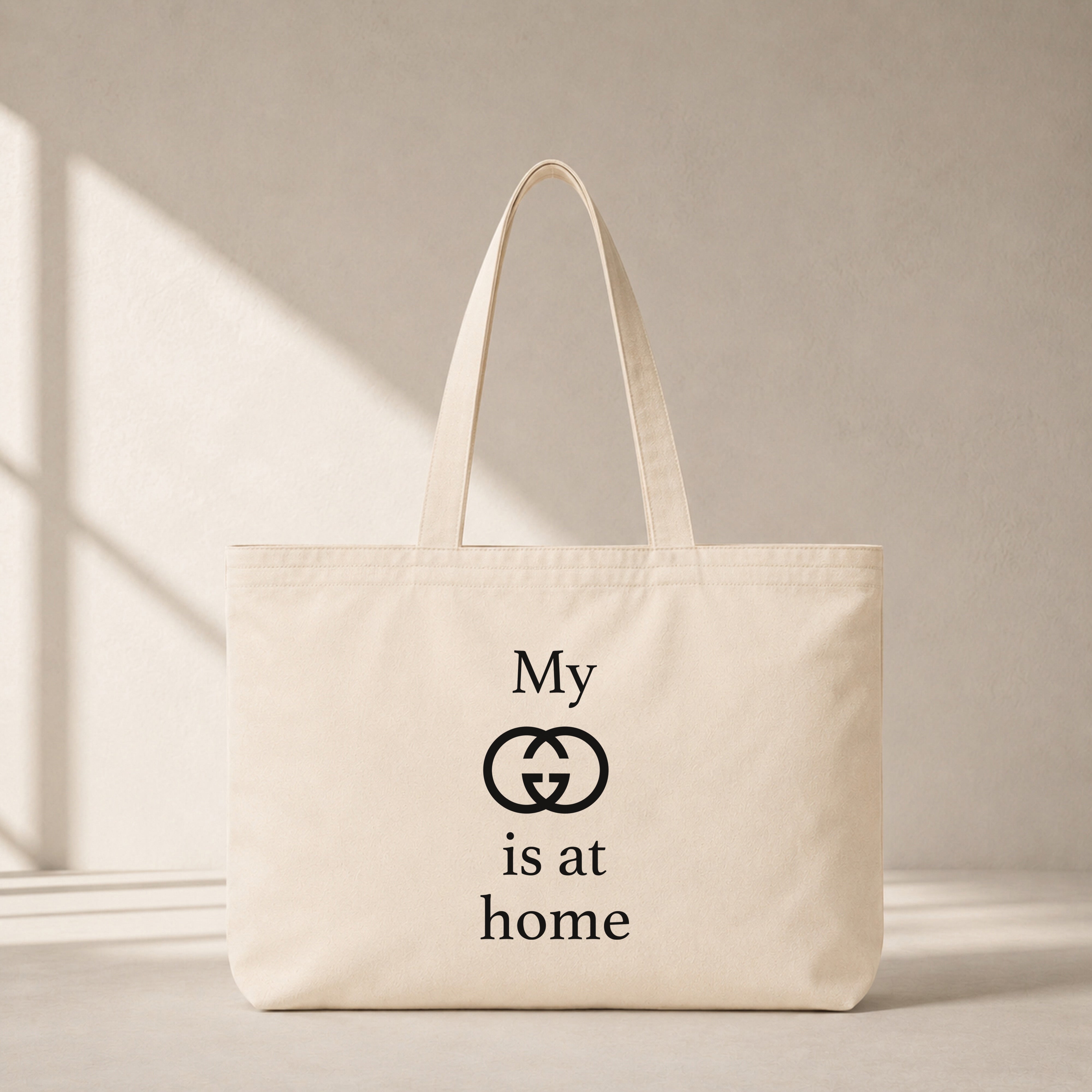 My Gucci Is at Home Club Tote Bag – baskılı kanvas bez çanta