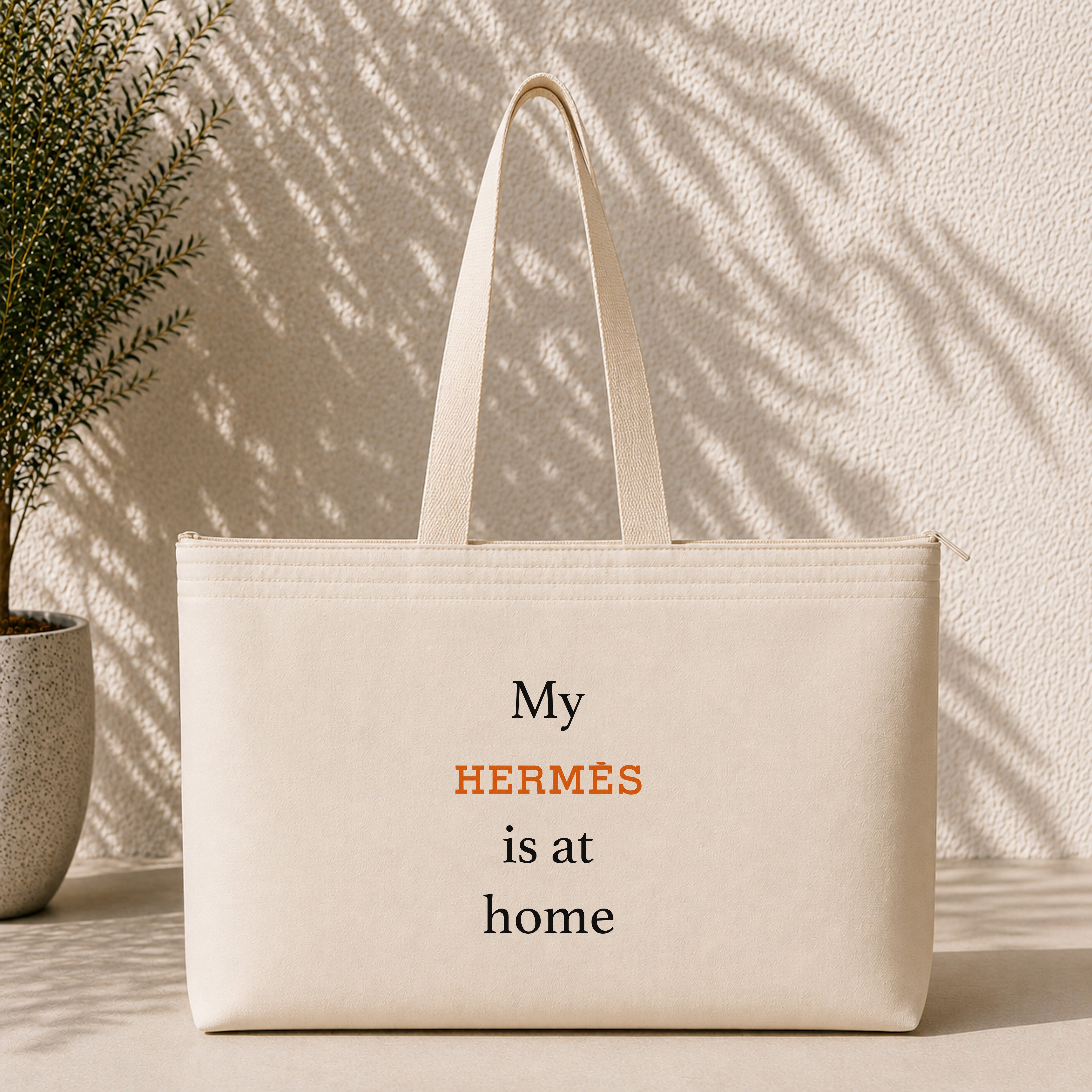 My Hermès Is at Home Weekend Tote Bag – baskılı kanvas bez çanta