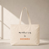 My Other Bag Is Hermès Club Tote Bag – baskılı kanvas bez çanta