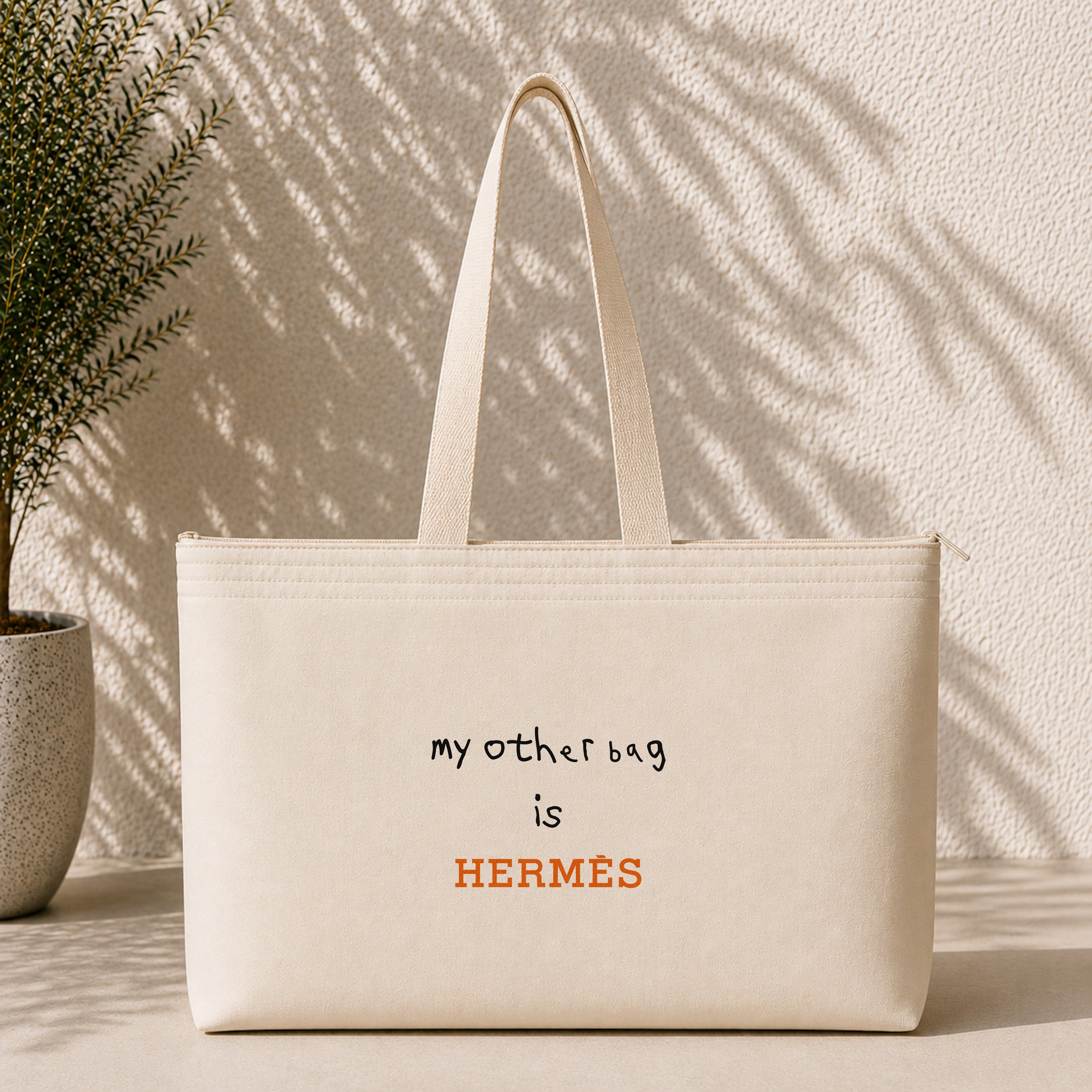 My Other Bag Is Hermès Weekend Tote Bag – baskılı kanvas bez çanta