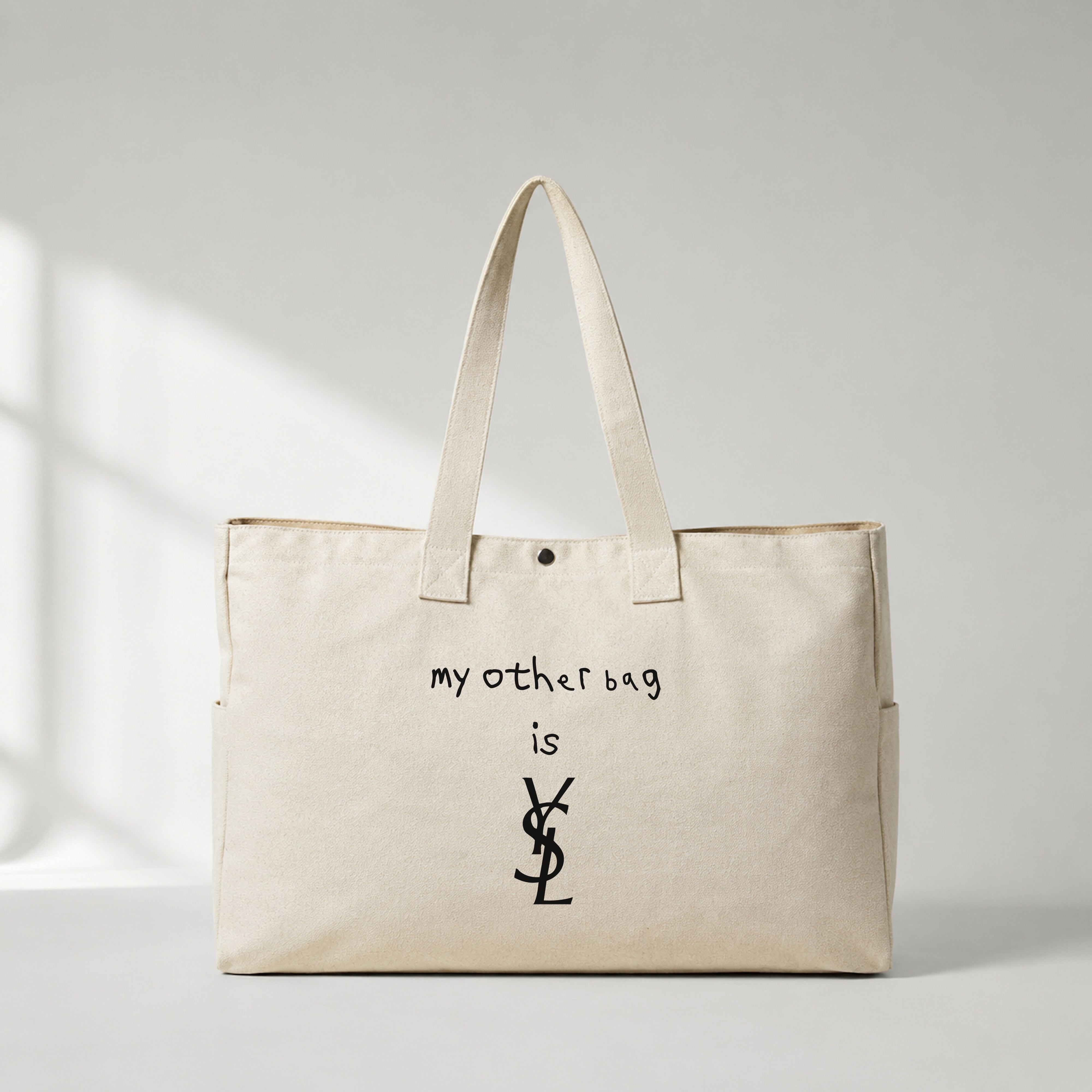 My Other Bag Is YSL Daily Tote Bag – baskılı kanvas bez çanta