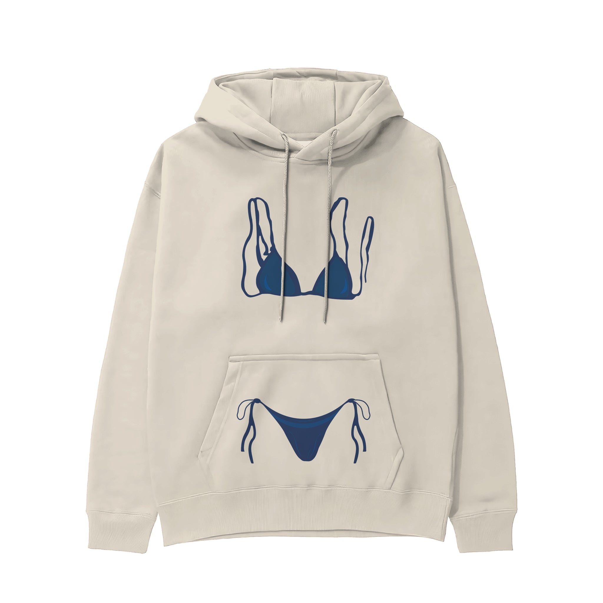Navy Blue Bikini Hoodie - Krem - ön görünüm